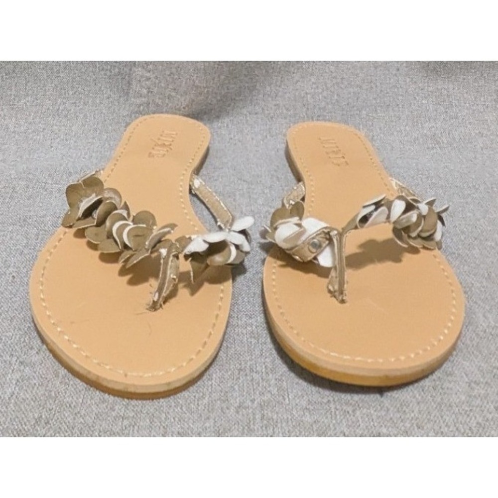 Mixit Floral Thong Sandals Womens 8 Gold White Good Boho Rhinestone Flip Flops